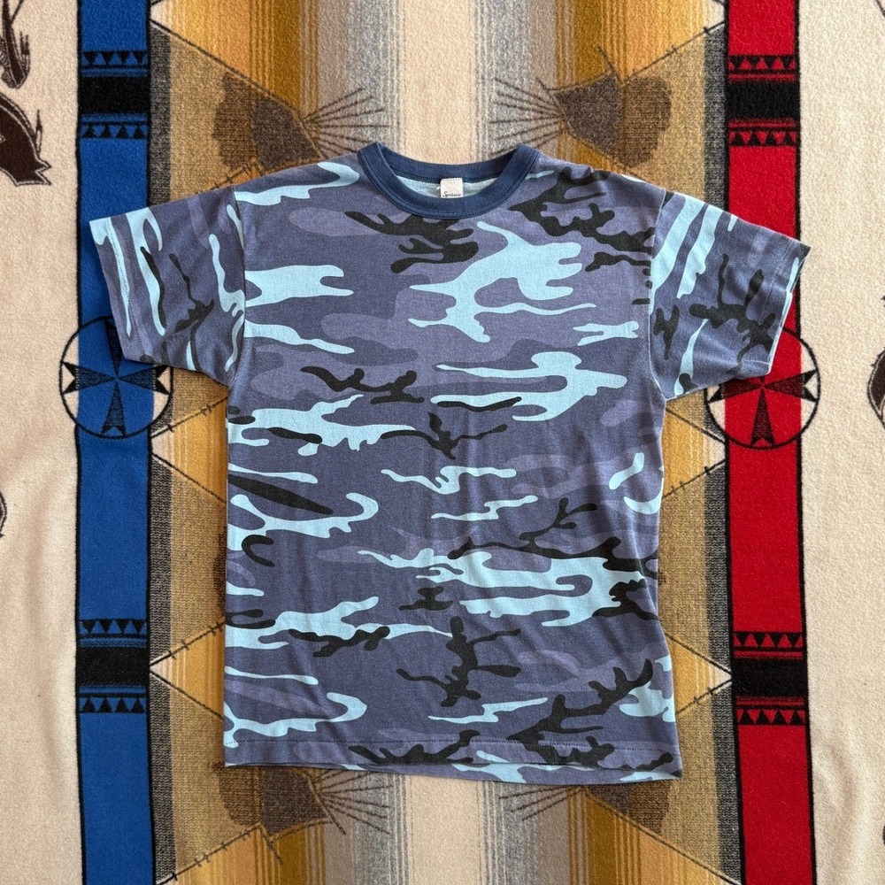 Vintage Sportswear Blue Camo T-Shirt Mens Medium Single Stitch Camouflage Tee - Picture 1 of 6